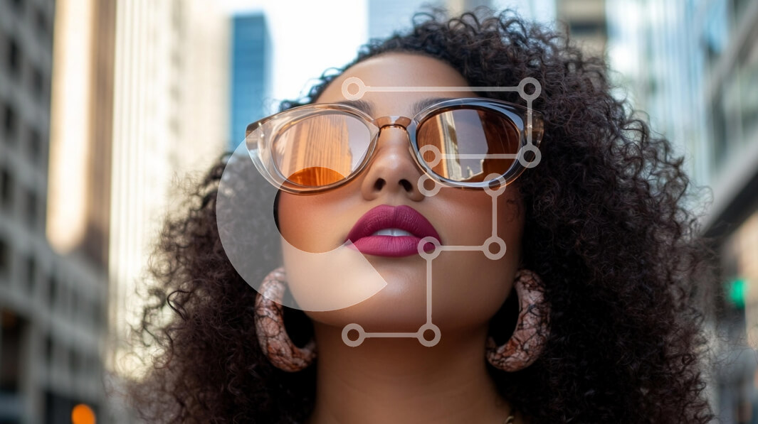 Intra Συλλεκτικό Ξύλινο Παζλ Plywood  4mm - Γυναίκα με αυτοπεποίθηση με γυαλιά ηλίου σε αστικό περιβάλλον Σε Ξύλινο Κουτί - Διαστάσεις Puzzle: 10x10 cm – 25 κομμάτια