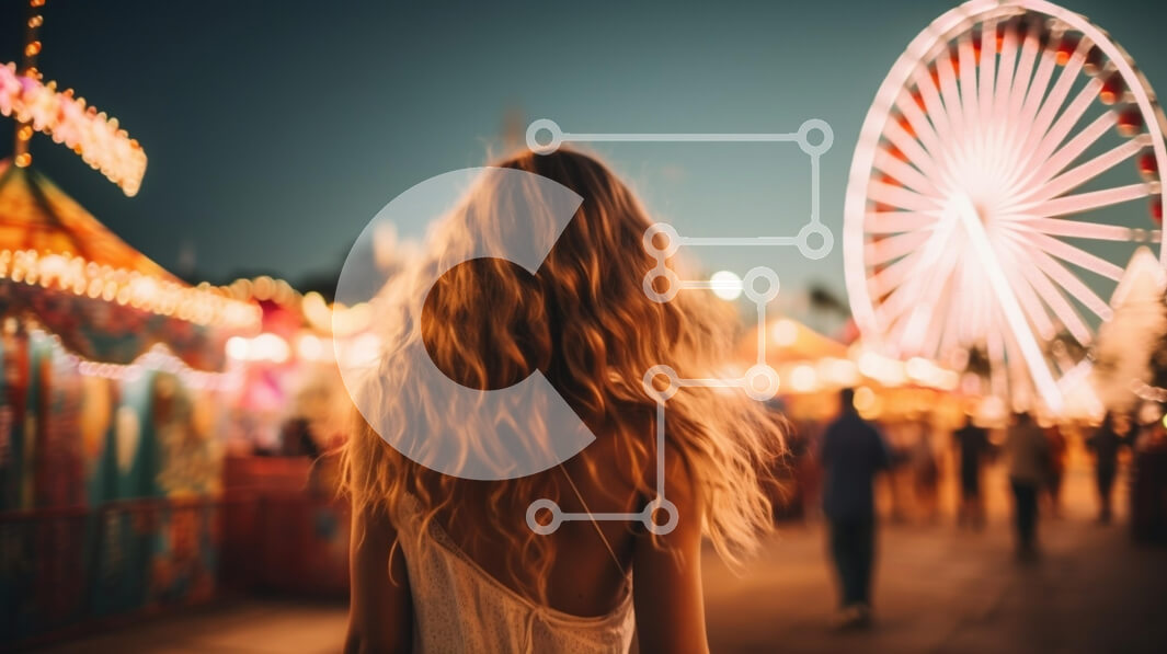 Intra Συλλεκτικό Ξύλινο Παζλ Plywood  4mm - Νεαρή γυναίκα σε ένα καρναβάλι κατά το σούρουπο Σε Ξύλινο Κουτί - Διαστάσεις Puzzle: 10x10 cm – 25 κομμάτια