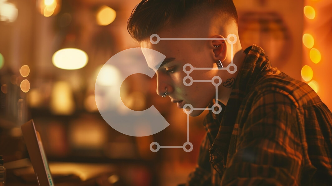 Intra Συλλεκτικό Ξύλινο Παζλ Plywood  4mm - Επικεντρωμένος νέος που εργάζεται σε φορητό υπολογιστή Σε Ξύλινο Κουτί - Διαστάσεις Puzzle: 10x10 cm – 25 κομμάτια