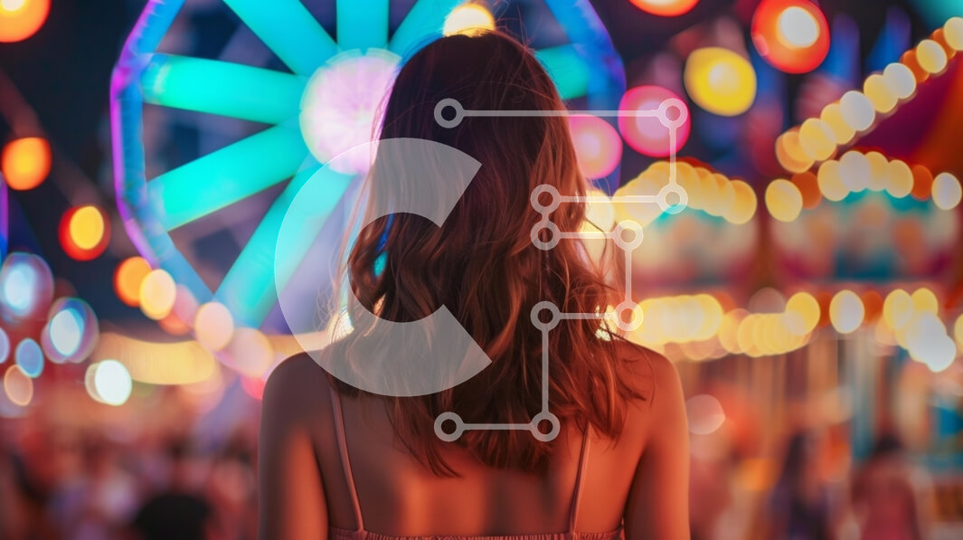 Intra Συλλεκτικό Ξύλινο Παζλ Plywood  4mm - Νεαρή γυναίκα σε ένα καρναβάλι με πολύχρωμα φώτα Σε Ξύλινο Κουτί - Διαστάσεις Puzzle: 10x10 cm – 25 κομμάτια