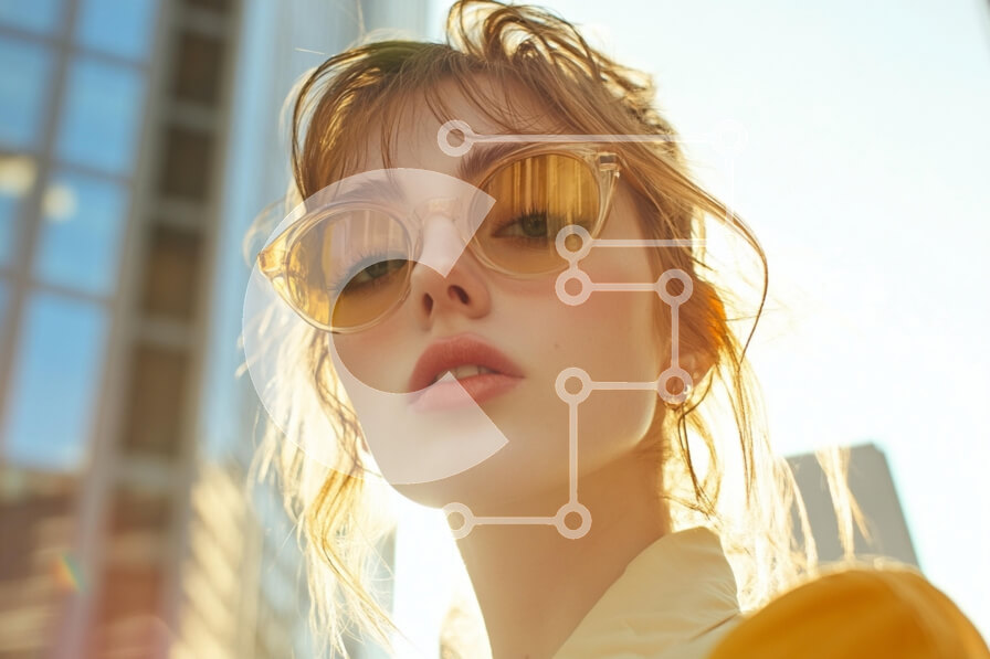 Intra Συλλεκτικό Ξύλινο Παζλ Plywood  4mm - Γυναίκα με κίτρινα γυαλιά ηλίου Σε Ξύλινο Κουτί - Διαστάσεις Puzzle: 10x10 cm – 25 κομμάτια