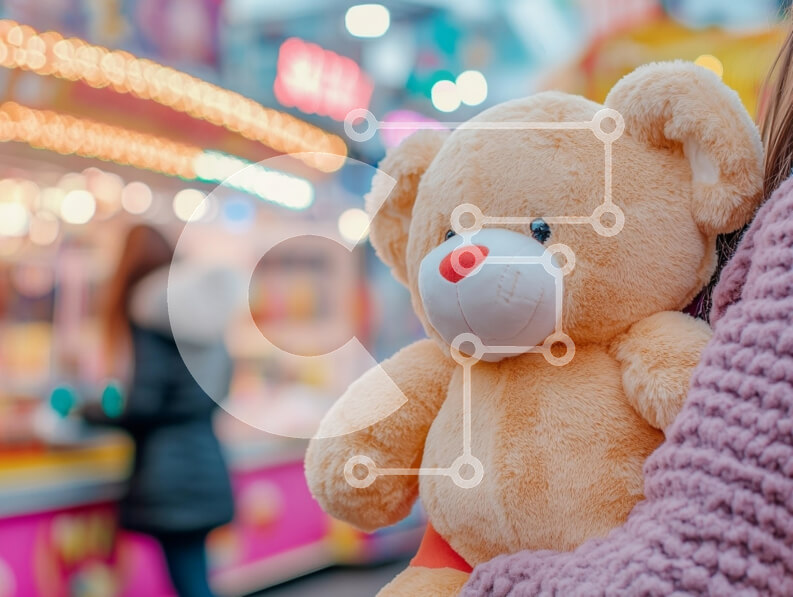 Intra Συλλεκτικό Ξύλινο Παζλ Plywood  4mm - Κρατώντας ένα αρκουδάκι σε ένα καρναβάλι Σε Ξύλινο Κουτί - Διαστάσεις Puzzle: 10x10 cm – 25 κομμάτια