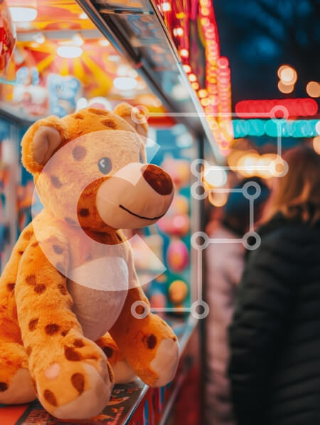 Intra Συλλεκτικό Ξύλινο Παζλ Plywood  4mm - Λούτρινο παιχνίδι λεοπάρδαλης στο λούνα παρκ Σε Ξύλινο Κουτί - Διαστάσεις Puzzle: 10x10 cm – 25 κομμάτια