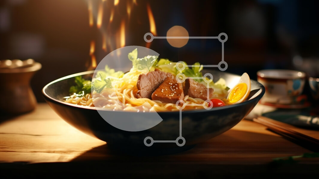 Σετ των 2 Intra Συλλεκτικό Ξύλινο Παζλ Plywood  4mm - Νόστιμο πιάτο noodle με ψητό κρέας και λαχανικά Σε Ξύλινο Κουτί - Διαστάσεις: 10x10 cm – 25 κομμάτια