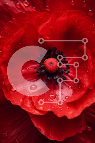 Σετ των 2 Intra Συλλεκτικό Ξύλινο Παζλ Plywood  4mm - Κοντινό πλάνο ενός κόκκινου λουλουδιού παπαρούνας με σταγονίδια νερού Σε Ξύλινο Κουτί - Διαστάσεις: 10x10 cm – 25 κομμάτια