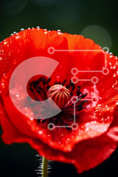 Σετ των 2 Intra Συλλεκτικό Ξύλινο Παζλ Plywood  4mm - Κοντινό πλάνο ενός ζωντανού κόκκινου λουλουδιού παπαρούνας με σταγονίδια νερού Σε Ξύλινο Κουτί - Διαστάσεις: 10x10 cm – 25 κομμάτια