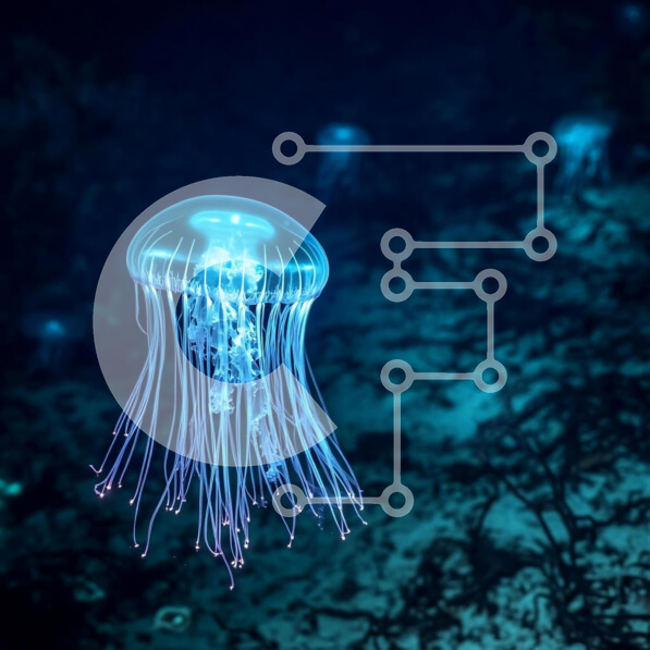 Intra Συλλεκτικό Ξύλινο Παζλ Plywood  4mm - Λαμπερή μέδουσα στον βαθύ ωκεανό Σε Ξύλινο Κουτί - Διαστάσεις: 10x10 cm – 25 κομμάτια