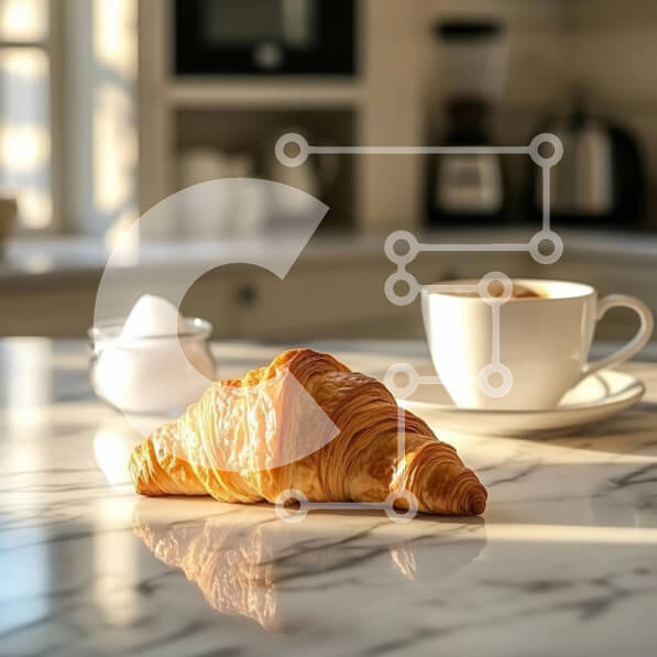 Σετ των 2 Intra Συλλεκτικό Ξύλινο Παζλ Plywood  4mm - Σκηνή πρωινού με κρουασάν και καφέ Σε Ξύλινο Κουτί - Διαστάσεις: 10x10 cm – 25 κομμάτια