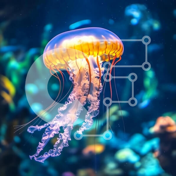 Intra Συλλεκτικό Ξύλινο Παζλ Plywood  4mm - Μέδουσες σε υποβρύχιο περιβάλλον Σε Ξύλινο Κουτί - Διαστάσεις: 10x10 cm – 25 κομμάτια