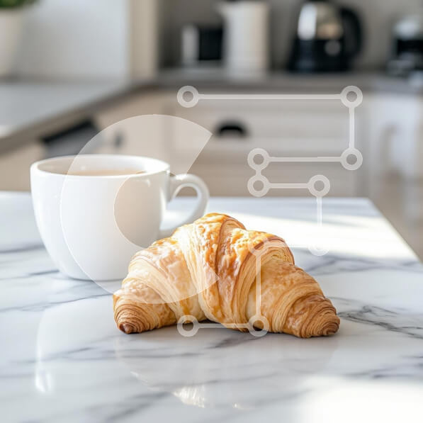 Σετ των 2 Intra Συλλεκτικό Ξύλινο Παζλ Plywood  4mm - Κρουασάν και καφές σε μαρμάρινο πάγκο Σε Ξύλινο Κουτί - Διαστάσεις: 10x10 cm – 25 κομμάτια