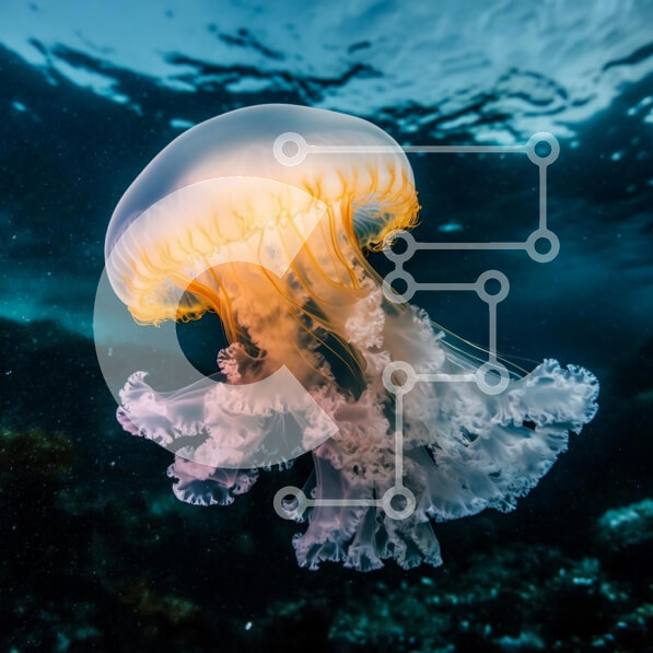 Intra Συλλεκτικό Ξύλινο Παζλ Plywood  4mm - Χαριτωμένη μέδουσα στο καθαρό νερό του ωκεανού Σε Ξύλινο Κουτί - Διαστάσεις: 10x10 cm – 25 κομμάτια