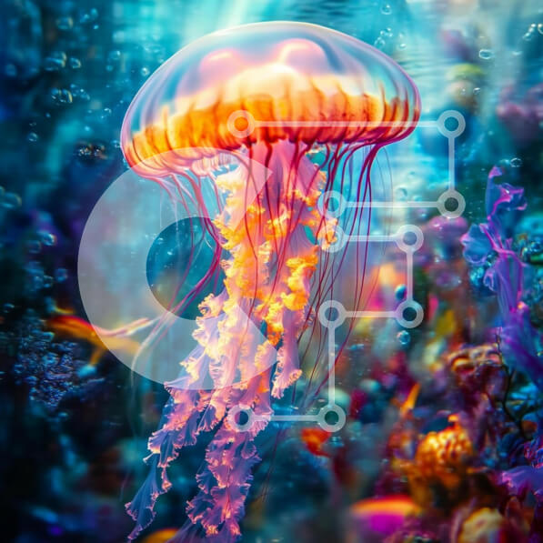 Intra Συλλεκτικό Ξύλινο Παζλ Plywood  4mm - Ζωντανή μέδουσα στην υποβρύχια σκηνή Σε Ξύλινο Κουτί - Διαστάσεις: 10x10 cm – 25 κομμάτια