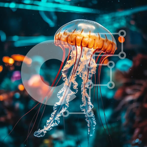 Intra Συλλεκτικό Ξύλινο Παζλ Plywood  4mm - Μέδουσες σε ένα ενυδρείο Σε Ξύλινο Κουτί - Διαστάσεις: 10x10 cm – 25 κομμάτια