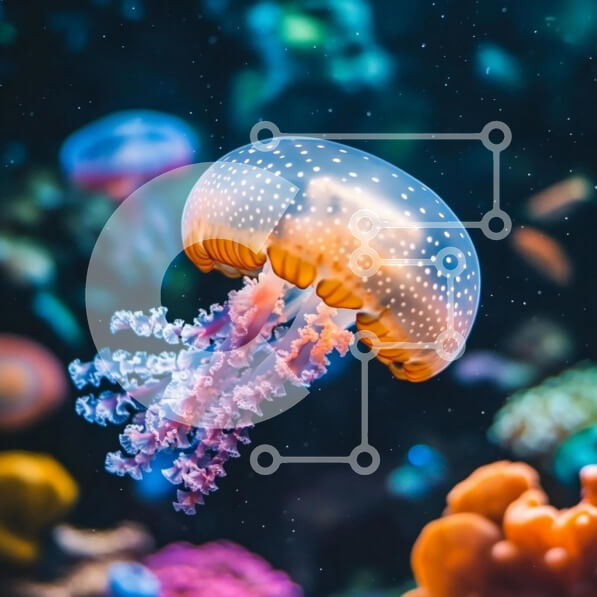 Intra Συλλεκτικό Ξύλινο Παζλ Plywood  4mm - Μέδουσες που κολυμπούν στον πολύχρωμο κοραλλιογενή ύφαλο Σε Ξύλινο Κουτί - Διαστάσεις: 10x10 cm – 25 κομμάτια