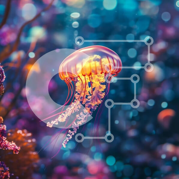 Intra Συλλεκτικό Ξύλινο Παζλ Plywood  4mm - Πολύχρωμη μέδουσα στην υποβρύχια σκηνή Σε Ξύλινο Κουτί - Διαστάσεις: 10x10 cm – 25 κομμάτια