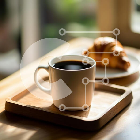 Σετ των 2 Intra Συλλεκτικό Ξύλινο Παζλ Plywood  4mm - Καφές και κρουασάν σε ξύλινο δίσκο Σε Ξύλινο Κουτί - Διαστάσεις: 10x10 cm – 25 κομμάτια