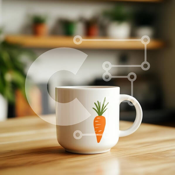 Intra Συλλεκτικό Ξύλινο Παζλ Plywood  4mm - Κεραμική κούπα με σχέδιο καρότο σε ξύλινο τραπέζι Σε Ξύλινο Κουτί - Διαστάσεις: 10x10 cm – 25 κομμάτια