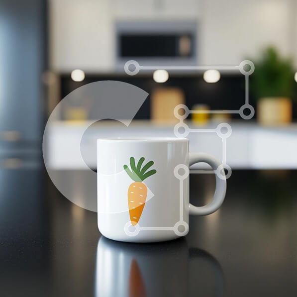 Intra Συλλεκτικό Ξύλινο Παζλ Plywood  4mm - Λευκή κούπα με σχέδιο καρότου στη μοντέρνα κουζίνα Σε Ξύλινο Κουτί - Διαστάσεις Puzzle: 10x10 cm – 25 κομμάτια