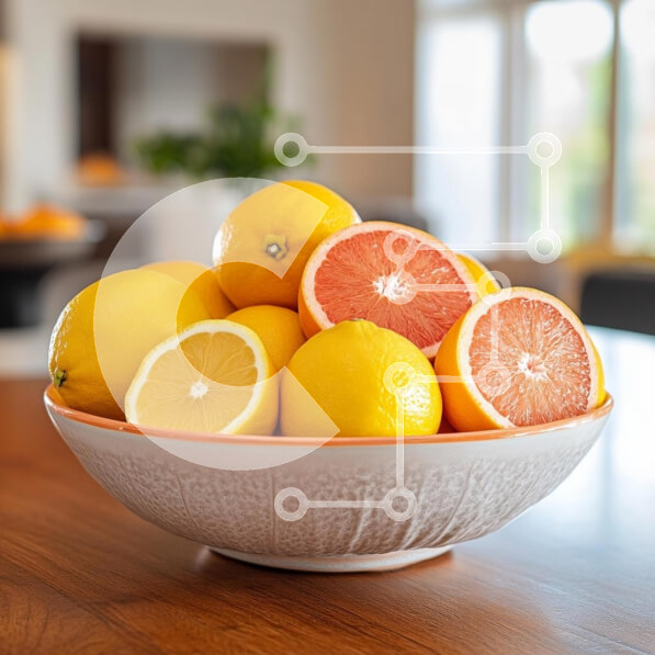 Σετ των 2 Intra Συλλεκτικό Ξύλινο Παζλ Plywood  4mm - Σύνθεση με φρέσκα λεμόνια και γκρέιπφρουτ σε ένα μπολ Σε Ξύλινο Κουτί - Διαστάσεις: 10x10 cm – 25 κομμάτια