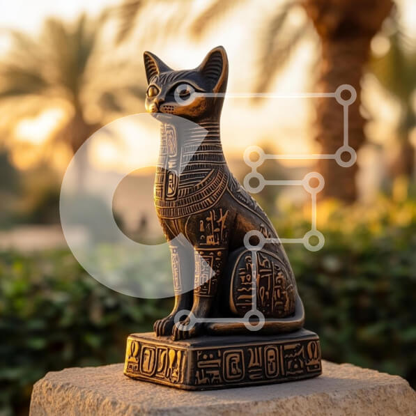 Intra Συλλεκτικό Ξύλινο Παζλ Plywood  4mm - Άγαλμα αρχαίας αιγυπτιακής γάτας Σε Ξύλινο Κουτί - Διαστάσεις Puzzle: 10x10 cm – 25 κομμάτια