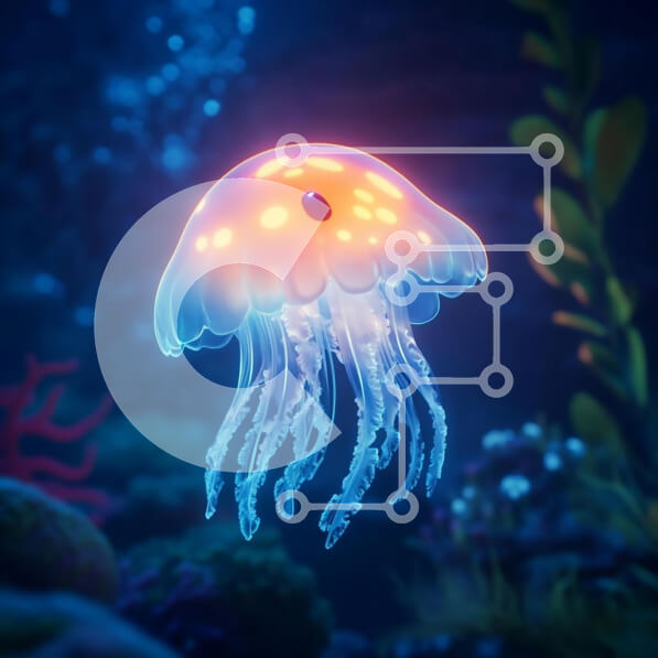 Intra Συλλεκτικό Ξύλινο Παζλ Plywood  4mm - Λαμπερή μέδουσα στην υποβρύχια σκηνή Σε Ξύλινο Κουτί - Διαστάσεις: 10x10 cm – 25 κομμάτια