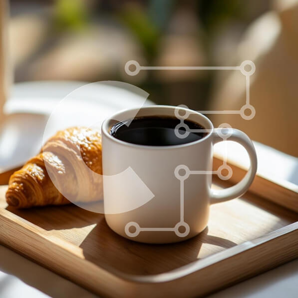 Σετ των 2 Intra Συλλεκτικό Ξύλινο Παζλ Plywood  4mm - Ζεστή σκηνή πρωινού με καφέ και κρουασάν Σε Ξύλινο Κουτί - Διαστάσεις: 10x10 cm – 25 κομμάτια