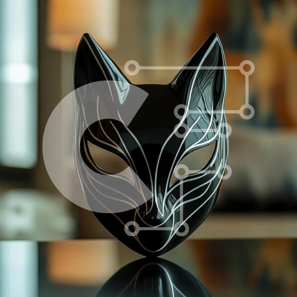 Intra Συλλεκτικό Ξύλινο Παζλ Plywood  4mm - Κομψή μάσκα μαύρης αλεπούς Σε Ξύλινο Κουτί - Διαστάσεις Puzzle: 10x10 cm – 25 κομμάτια