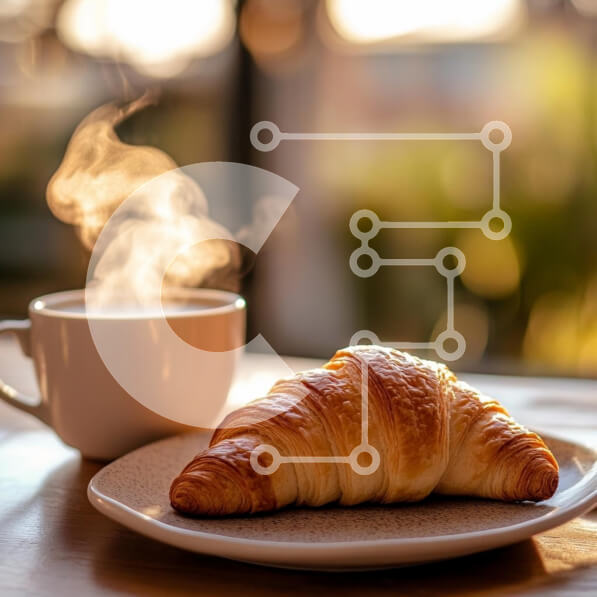 Σετ των 2 Intra Συλλεκτικό Ξύλινο Παζλ Plywood  4mm - Άνετη σκηνή πρωινού με κρουασάν και καφέ Σε Ξύλινο Κουτί - Διαστάσεις: 10x10 cm – 25 κομμάτια