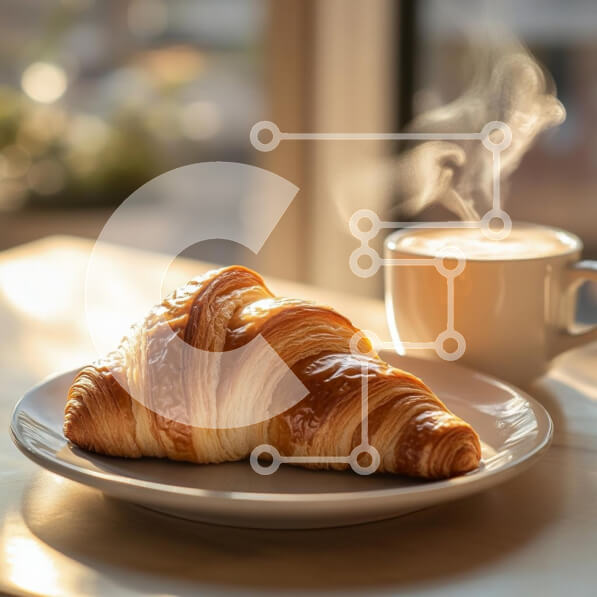 Σετ των 2 Intra Συλλεκτικό Ξύλινο Παζλ Plywood  4mm - Νόστιμο κρουασάν και καφές Σε Ξύλινο Κουτί - Διαστάσεις: 10x10 cm – 25 κομμάτια