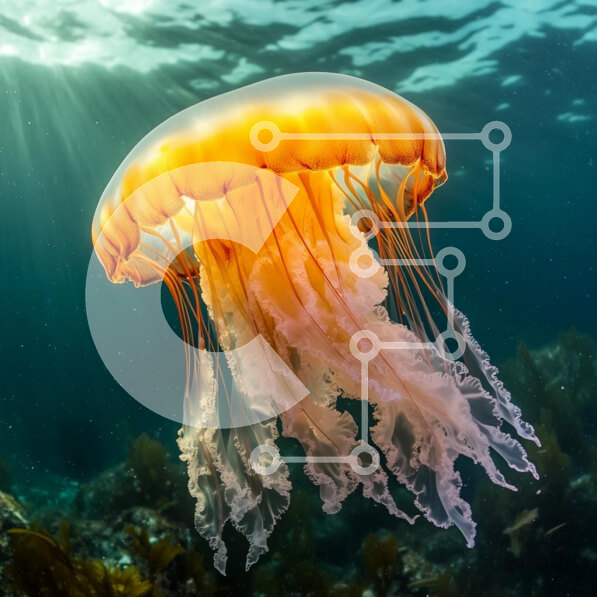 Intra Συλλεκτικό Ξύλινο Παζλ Plywood  4mm - Μέδουσα υποβρύχια με το φως του ήλιου Σε Ξύλινο Κουτί - Διαστάσεις: 10x10 cm – 25 κομμάτια