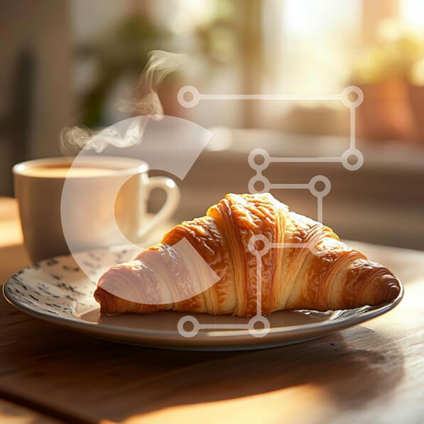 Σετ των 2 Intra Συλλεκτικό Ξύλινο Παζλ Plywood  4mm - Πρωινό με κρουασάν και καφέ Σε Ξύλινο Κουτί - Διαστάσεις: 10x10 cm – 25 κομμάτια