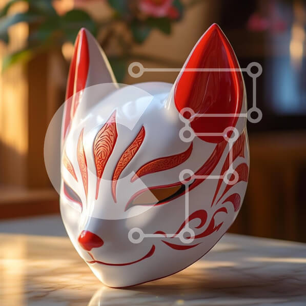 Intra Συλλεκτικό Ξύλινο Παζλ Plywood  4mm - Καλλιτεχνική μάσκα αλεπούς σε λευκό και κόκκινο Σε Ξύλινο Κουτί - Διαστάσεις Puzzle: 10x10 cm – 25 κομμάτια