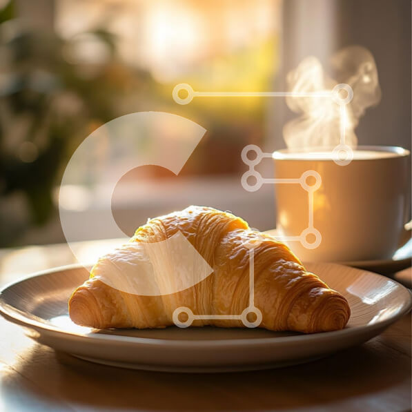 Σετ των 2 Intra Συλλεκτικό Ξύλινο Παζλ Plywood  4mm - Νόστιμο κρουασάν με καφέ στο ζεστό φως του ήλιου Σε Ξύλινο Κουτί - Διαστάσεις: 10x10 cm – 25 κομμάτια