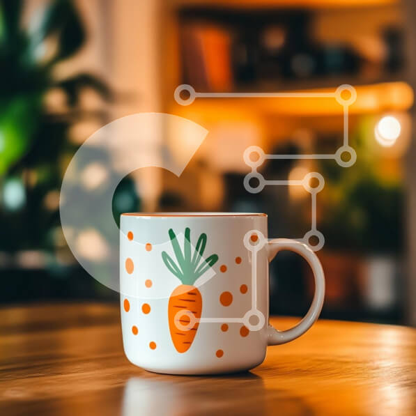 Intra Συλλεκτικό Ξύλινο Παζλ Plywood  4mm - Γοητευτική κούπα με σχέδιο καρότου σε ξύλινο τραπέζι Σε Ξύλινο Κουτί - Διαστάσεις: 10x10 cm – 25 κομμάτια