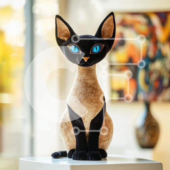 Intra Συλλεκτικό Ξύλινο Παζλ Plywood  4mm - Λούτρινο γλυπτό σιαμέιας γάτας Σε Ξύλινο Κουτί - Διαστάσεις Puzzle: 10x10 cm – 25 κομμάτια