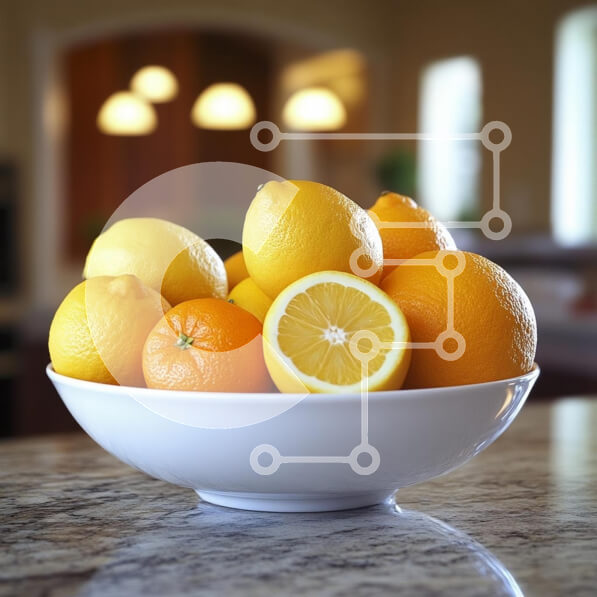 Σετ των 2 Intra Συλλεκτικό Ξύλινο Παζλ Plywood  4mm - Μπολ με φρέσκα λεμόνια και πορτοκάλια στον πάγκο από γρανίτη Σε Ξύλινο Κουτί - Διαστάσεις: 10x10 cm – 25 κομμάτια