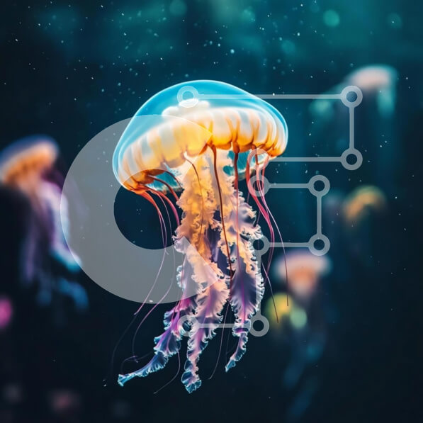 Intra Συλλεκτικό Ξύλινο Παζλ Plywood  4mm - Χαριτωμένη μέδουσα σε βαθύ μπλε νερό Σε Ξύλινο Κουτί - Διαστάσεις: 10x10 cm – 25 κομμάτια