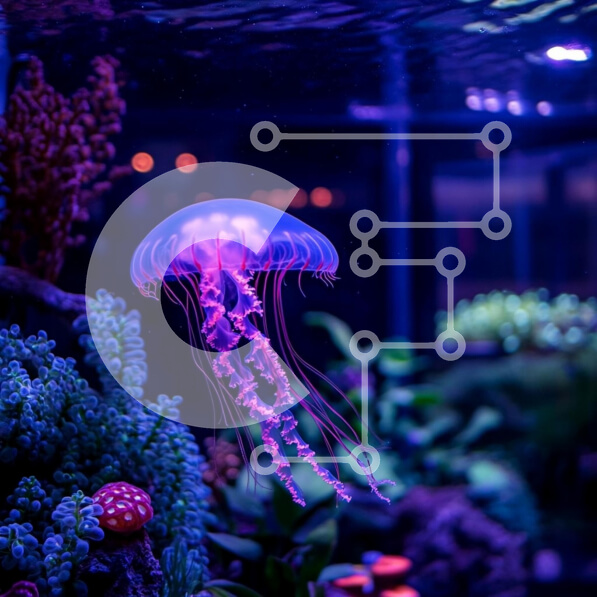 Intra Συλλεκτικό Ξύλινο Παζλ Plywood  4mm - Φωτεινή μέδουσα σε υδάτινο περιβάλλον Σε Ξύλινο Κουτί - Διαστάσεις: 10x10 cm – 25 κομμάτια