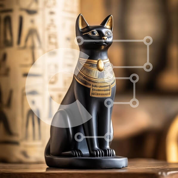 Intra Συλλεκτικό Ξύλινο Παζλ Plywood  4mm - Άγαλμα μαύρης γάτας με χρυσές πινελιές Σε Ξύλινο Κουτί - Διαστάσεις Puzzle: 10x10 cm – 25 κομμάτια