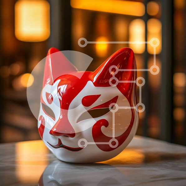 Intra Συλλεκτικό Ξύλινο Παζλ Plywood  4mm - Κεραμική μάσκα αλεπούς σε ζεστό φως Σε Ξύλινο Κουτί - Διαστάσεις Puzzle: 10x10 cm – 25 κομμάτια