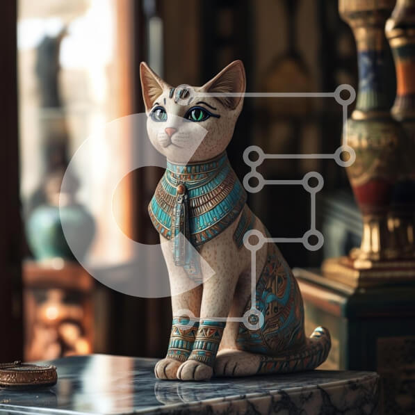 Intra Συλλεκτικό Ξύλινο Παζλ Plywood  4mm - Καλλιτεχνικό άγαλμα γάτας εμπνευσμένο από την Αρχαία Αίγυπτο Σε Ξύλινο Κουτί - Διαστάσεις Puzzle: 10x10 cm – 25 κομμάτια