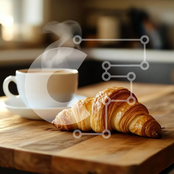 Σετ των 2 Intra Συλλεκτικό Ξύλινο Παζλ Plywood  4mm - Νόστιμο κρουασάν με καφέ σε ξύλινο τραπέζι Σε Ξύλινο Κουτί - Διαστάσεις: 10x10 cm – 25 κομμάτια