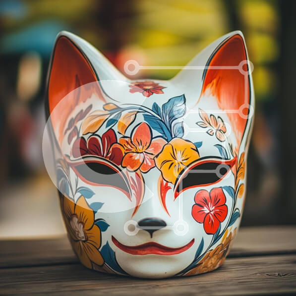 Intra Συλλεκτικό Ξύλινο Παζλ Plywood  4mm - Πολύχρωμη Floral Μάσκα γάτας Σε Ξύλινο Κουτί - Διαστάσεις Puzzle: 10x10 cm – 25 κομμάτια