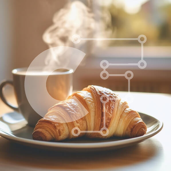 Σετ των 2 Intra Συλλεκτικό Ξύλινο Παζλ Plywood  4mm - Ζεστή σκηνή πρωινού με κρουασάν και καφέ Σε Ξύλινο Κουτί - Διαστάσεις: 10x10 cm – 25 κομμάτια