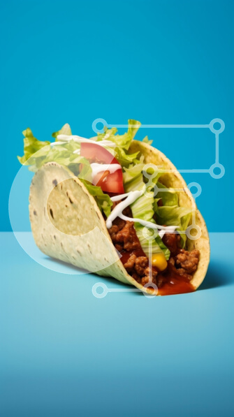 Intra Συλλεκτικό Ξύλινο Παζλ Plywood  4mm - Taco με μαρούλι, ντομάτα και κρέας σε μπλε φόντο Σε Ξύλινο Κουτί - Διαστάσεις: 10x10 cm – 25 κομμάτια