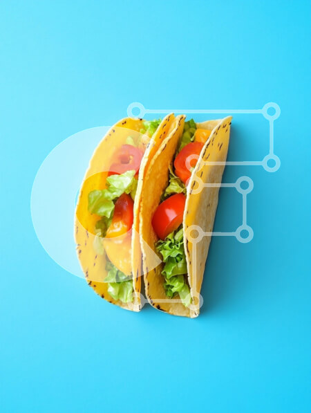 Σετ των 2 Intra Συλλεκτικό Ξύλινο Παζλ Plywood  4mm - Δύο Tacos με φρέσκα συστατικά σε μπλε φόντο Σε Ξύλινο Κουτί - Διαστάσεις: 10x10 cm – 25 κομμάτια