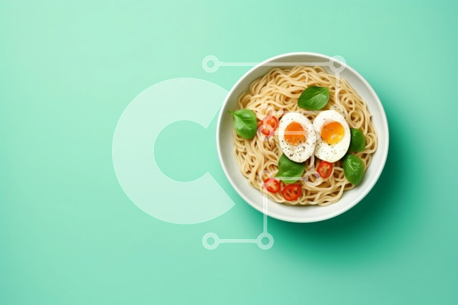 Σετ των 2 Intra Συλλεκτικό Ξύλινο Παζλ Plywood  4mm - Μπολ με νουντλς με αυγά και βασιλικό σε πράσινο φόντο μέντας Σε Ξύλινο Κουτί - Διαστάσεις: 10x10 cm – 25 κομμάτια