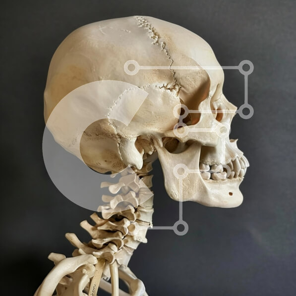 Intra Συλλεκτικό Ξύλινο Παζλ Plywood  4mm - Ανθρώπινο κρανίο και αυχενικοί σπόνδυλοι Σε Ξύλινο Κουτί - Διαστάσεις Puzzle: 10x10 cm – 25 κομμάτια