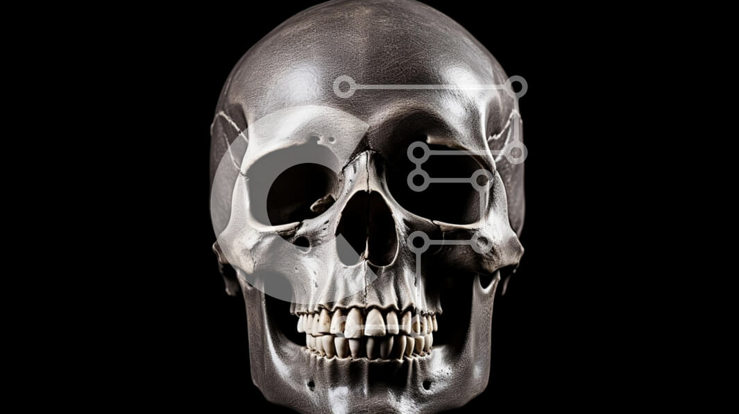 Intra Συλλεκτικό Ξύλινο Παζλ Plywood  4mm - Λεπτομερές ανθρώπινο κρανίο σε μαύρο φόντο Σε Ξύλινο Κουτί - Διαστάσεις Puzzle: 10x10 cm – 25 κομμάτια