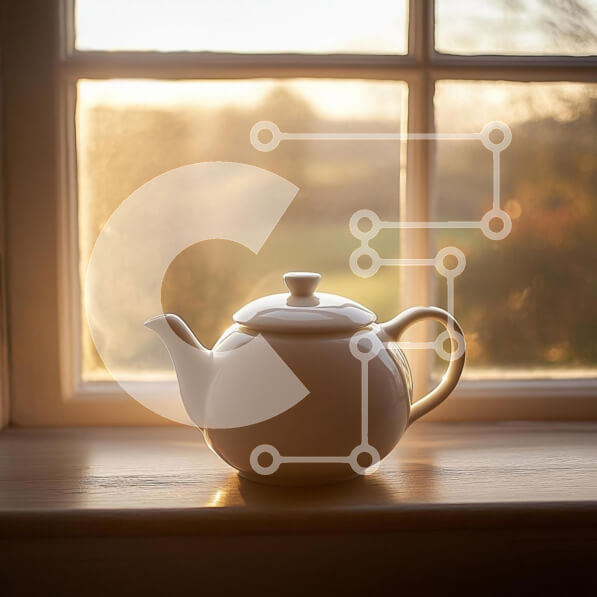 Intra Συλλεκτικό Ξύλινο Παζλ Plywood  4mm - Λευκή τσαγιέρα σε ένα ηλιόλουστο περβάζι Σε Ξύλινο Κουτί - Διαστάσεις Puzzle: 10x10 cm – 25 κομμάτια